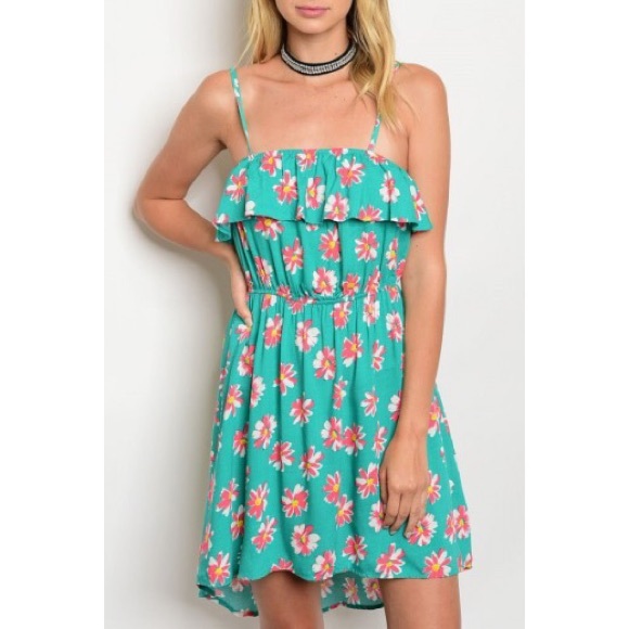 *CLEARANCE* Green Floral Hi- Low Dress - Picture 3 of 5